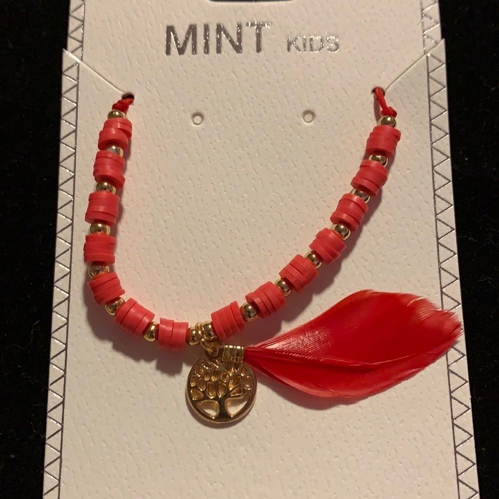 red - gold tree of life & feather slide necklace